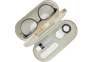 Muf 2 in 1 Contact Lens Case and Glasses Case,Double Sided Dual Use Design,Leak Proof & Portable,Tweezer and Contact Lens Solution Bottle Included for Travel Kit(Red Marble)