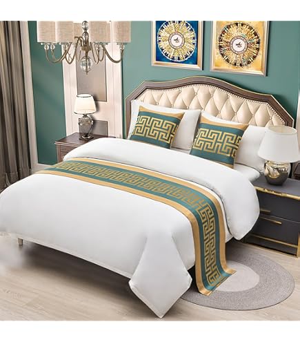 QRGMKL Nouveau Chemin de lit Simple Chinoiserie Foulard de lit Jacquard Tissu Chemins de lit et Coussins Assortis Couvre-lit Doux sans décoloration pour Chambre hôtel-Green|180X45cm for 1.2m Bed