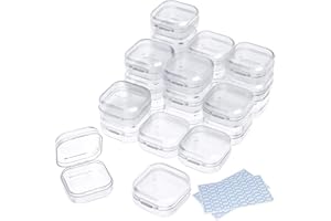 DUOFIRE Contenitori con Coperchio in Plastica Trasparente, 24 Piccoli Contenitori per Perline e Gioielli (3,5 x 3,5 x 1,8 cm)