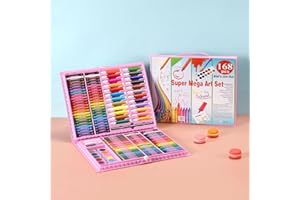 Ruication Art Set for Kids & Adults, 168 PCS Art Supplies Drawing Kit, Deluxe Painting Coloring Set, Carry Case, Gift for Professional Beginners Artists, Teens Boys Girls (Pink)