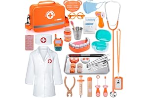 EFO SHM Doctors Set for Kids, Role Play Dentist Toys for Kids, Wooden Toys for 3 4 5 6 Year Olds Girls and Boys, with Simulation Dentist Tools and a Real Stethoscope