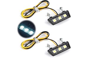 SMCEHEYA Universal LED Motorcycle Number Plate Light 2Pcs | 12V License Plate Rear Light With 3 Super Bright LEDs | Waterproof for All Models of Motorcycles and Quads (White)