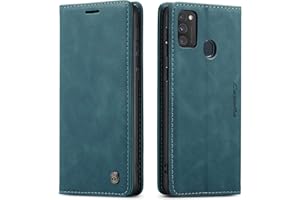 Ququcheng123 Lederhülle kompatibel mit Samsung Galaxy M30S/M21 Hülle,Flip Case Schutzhülle Klapphülle Handyhülle mit Standfunktion-Blau