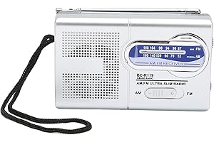 SWOQ AM/FM Battery Powered Radio Multifunction Silver Gray Portable Mini Small Radio for Travel Hiking Cycling
