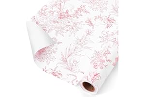 WERNNSAI Rouleau de Papier Cadeau Floral - 1 Rouleau Papier Cadeau Floral Rose Vintage avec Lignes Découpées pour Femmes Filles Décoration de Cadeau d'Anniversaire Mariage Fête des Mères 43cm x 10m