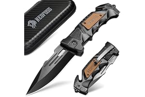 NedFoss DA75 Zweihandmesser, 10CM Taschenmesser mit Gurtschneider & Glasbrecher, Legales Klappmesser mit Liner Lock & Kugellager, Survival Messer Outdoor, Rettungsmesser mit Clip in Geschenk-Box