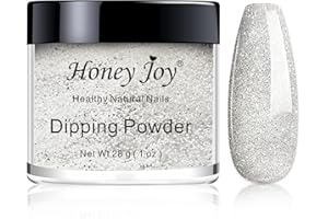 HONEY JOY 28g/Box Fine Dipping Powder Silver Colors No Need Lamp Cure Dip Powder Nails, Like Gel Polish Effect, Even & Smooth Finishing (no.24)…