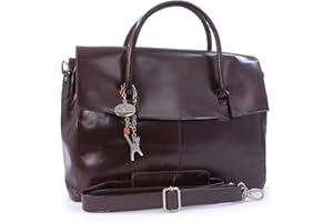 Catwalk Collection Handbags - Women's Leather 17 Inch Padded Laptop Bag - Ladies Large Briefcase Work Bag - With Cross Body Strap - Helena - Brown