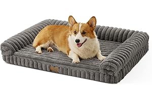 COZY KISS Ortopedyczne Legowisko dla Psa Rozmiar L ze Sztucznym Futrem, Sofa dla Dużych Psów, 90x68x15 cm, Wzór Sznurowy, Odpinane i Pranie, Odporne na Gryzienie, Szary L