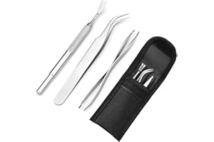 jatimdotin 3 Pièces Pince à Tiques, Tire Tique pour Chiens, Chats et Humains, Professionnelle Crochet à Tiques, Tiques Ensemble en Acier Inoxydable avec Sac de Rangement