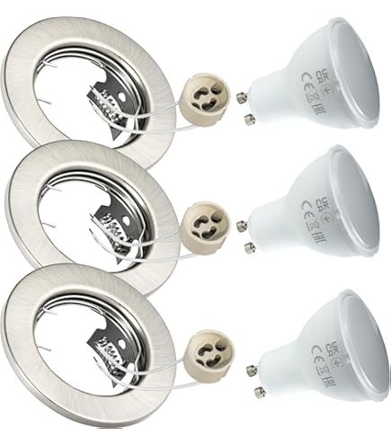 JungesLicht 4er Set Einbaustrahler gebürstet mit GU5.3 MR16 Keramikfassung, Außendurchmesser 80mm, Bohrdurchmesser 55mm bis 68mm passend, Deckenstrahler, Einbauleuchte, Deckenspots, ohne Leuchtmittel