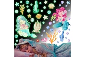 CHUAINXIN Pegatinas de Pared Sirena Niña Luminosas, Vinilo Decorativo de Luminosas, Wall Sticker Fluorescente, Mundo Submarino Adhesivos de Pared Decoración, para Guardería Bebés Dormitorio Habitación Infantile