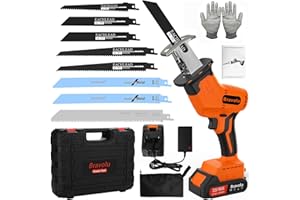 Sega a Gattuccio, Bravolu 21V Sega a Sciabola a Batteria con 2.0Ah Batteria e 8 Lame di Sega, 0-3500SPM Velocità Variabile Sega Alternativa, 20mm Lunghezza di Corsa, Caricabatterie Rapido