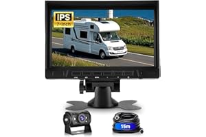 VECHTEL 1080P Caméra de recul avec écran IPS 7 Pouces,kit d'aide au stationnement,1024 x 600,IP69 AHD Vision Nocturne pour SUV, camionnette, Camping-Car, avec Pare-Soleil, câble de 15 m, 12-24 V