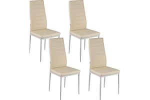 Baroni Home Juegos de 4 Sillas de Comedor con Respaldo Alto y Asiento Ergonómico con Costuras Decorativas, Sillas Elegantes Alcochado en Piel Sintética con Estructura en Acero, 40X48X96, Beige