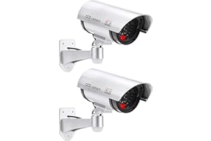 O&W SECURITY Lot de 2 caméras de Surveillance Professionnelles factices avec Objectif et Surveillance vidéo Clignotante