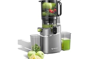 AMZCHEF Extracteur de jus automatique Vos mains libres, Ouverture de 145 mm et capacité de 1.8L Extracteur de jus de fruits et légumes entiers, Extracteur jus lent de 250W avec triple filtre - Gris