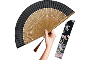 OMyTea Faltbarer Handfächer für Frauen,Faltbarer chinesischer japanischer Vintage-Bambusseide Fächer,für Hot Flash, Kirche, Dekoration, EDM, Musikfestival, Tanz, Performance, Geschenk (Sexy Bambus)