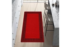 renoazul® Runner Rug Washable Non-Slip Carpet | 80 x 150 cm Heavy Duty Long Hallway Carpet Runner Washable, Living Room, Kitchen and Bedroom Anti-slip Floor Mat - Greeky - Red & Black