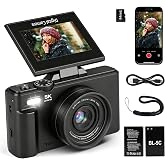 5K 75MP Photo Camera with Wi-Fi; Digital Camera with 2.8" LCD Screen, 180&deg; Flip, Autofocus, 18X Zoomdigital, 64GB Card, 2 Bat
