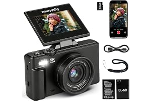 5K 75MP Digitalkamera Kamera Vlogging Fotoapparat für Videos mit WLAN, Kompakte Kamera mit