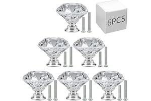 JIIDAA 6 PCS Cabinet Knobs with 2 Sizes Screws, 30mm Drawer Handles Crystal Glass Diamond Shaped cupboards Door Knobs for Dresser Drawers and Kitchen, Bathroom Cabinet, Office