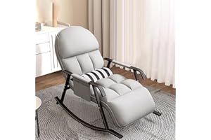 COZYKIMO Fotel bujany do salonu, fotel do karmienia z regulowanym podnóżkiem i oparciem z falbanki, fotel bujany z funkcją leżenia, do salonu i sypialni (szary)