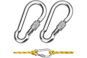 JULYEE 2 Stück Feuerwehr Karabinerhaken Groß Schraubkarabiner Edelstahl 80mm x 8mm Mit Schraube Rostfrei Mit Verschluss Karabiner Tragfähigkeit/WLL: 400kg