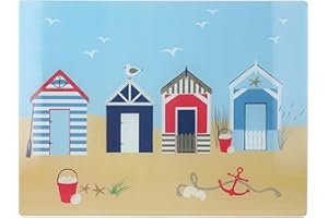 Creative Tops Coastal Glass Work Surface Protector, Multi-Functional Toughened Glass Chopping Board, Seaside Design Serving Board, 44 x 34cm