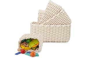 EZOWare Set of 5 Soft Cotton Rope Basket Bin Boxes, Natural Woven Storage Organiser for Nursery, Home Decor, Closet, Toys - Ivory White