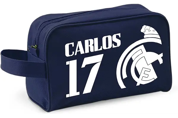 Neceser de Futbol Madrid personalizado - Neceser infantil personalizado de futbol- Neceser escolar de futbol - Neceser Portatodo deporte o colegio (Azul Marino)