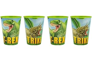 THEONOI 4 bicchieri per bambini da 260 ml/a scelta: Cars – Paw Patrol – Avengers – Blaze/bicchieri in plastica senza BPA – regalo per ragazzi (Dino Rex)