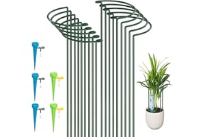 KAZITOO 10 Stück 40cm Metall Halbrunde Garten Pflanzenhalter, Metallblumenstützen Ringkäfig-Gartenrand mit 5 Automatisch Bewässerung Set für Topfpflanzen Tomaten Rose Pfingstrose(40X25cm)
