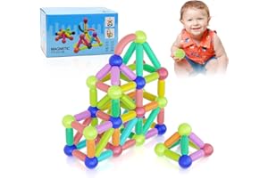 Feelhap Lot de 88 Boules Magnétiques et Tiges Enfants, Bâtons de Construction Magnétiques, Jouets de Blocs de Construction éducatifs,Jouets Empilables STEM pour Enfants à Partir de 3 Ans+