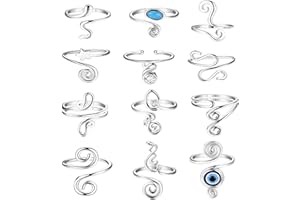 JeryWe Pack of 12 Open Toe Rings for Women Girls Adjustable Joint Finger Rings CZ Evil Eye Star Knuckle Ring Set Hypoallergenic Beach Foot Jewellery Gifts Gold Silver