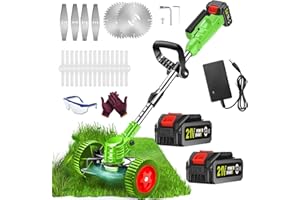 FISIYINDZ Debroussailleuse Electrique sans Fil 21V 2000Ah Coupe Bordure sans Fil avec 2 Batterie et Chargeur Rapide 29 Lames de Rechange Faible Bruit pour la Coupe de Jardin, Pelouses