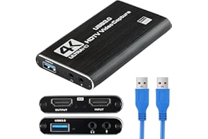 KCLKDA 4K HDMI Video Capture Card, USB 3.0 Video Capture Device Full HD 1080PAudio Video Captures Card 4K HDMI Loop-Out for Game Recording, Live Streaming Broadcasting Computer, Mobile Phone, Video Camera
