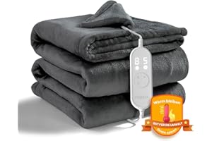CELESTA Flanell Heizdecke mit Abschaltautomatik 200 x 180 cm, 9 Heizstufen 1-9H Timer Auto-Aus, Beheizbare Decke, Maschinenwaschbar - für Sofa, Bett und Büro, Dunkelgrau