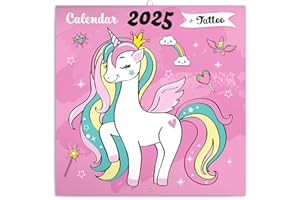 NOTIQUE Calendrier mural 2025 - Motif licornes heureuses - Avec calendrier mensuel - 30 x 30 cm (30 x 60 cm ouvert)