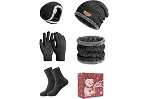 heekpek Set de Bufanda Gorro Guantes Orejeras y Calcetines Hombre de Punto Invierno Suave Térmico Conjunto de 5 Piezas para Hombre