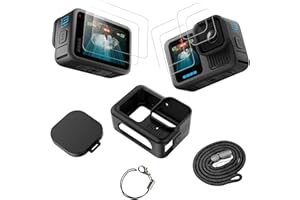 TEKCAM Silikonhülle kompatibel mit GoPro Hero 13 Black, Schutzhülle & Panzerglas & Displayschutz & Objektivdeckel & Lanyard, 9H Härte HD Displayschutz Folie Displayschutzfolie Panzerfolie