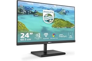 Philips 245E1S Gaming Monitor 24" LED IPS 2K Freesync a 75 Hz, 2560 x 1440, Ultra Wide Color, 4ms, 3 Side Frameless, Flicker Free, HDMI, Display Port, VGA, Vesa, Nero