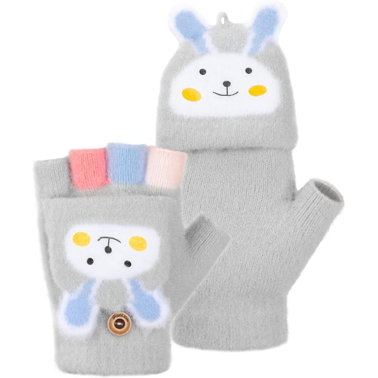 Gants Sans Doigts Pour Enfants Avec Rabat - Mitaines Convertibles Boutonnées Pour 7-9 Ans - Violet Rosé