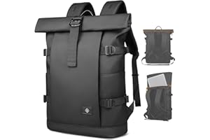hk Sac à Dos Rolltop étanche Antivol Sac à Dos Ordinateur Portable 15.6 Pouces Grand Extensible 28l pour Hommes Femmes Travail Voyage Université