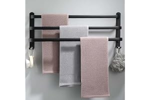 RUHETFAM 80CM Handtuchhalter Ohne Bohren, Handtuchhalter Schwarz, Handtuchhalter Bad, Handtuchhalter Wand Badezimmer Zubehör Set, 80CM Towel Bar Towel Rack Bathroom, Bathroom Accessories Set,