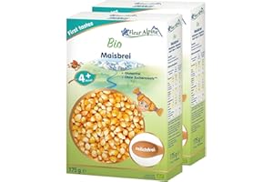 Zestaw 2 ekologicznych kaszek kukurydzianych dla noworodków FLEUR ALPINE – pyszny kleik na śniadanie | Pożywna i błyskawiczna kaszka bezglutenowa bez cukru dla dzieci od 4. miesiąca| 2x7 porcji