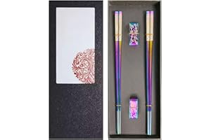 Palillos Japoneses,Guador 2 Pares Palillos Chinos Reutilizables Chopsticks Aceros Inoxidables Palillos Para Chopsticks Con Soporte Set Aptos Para Lavavajillas Palillos Japoneses Chinos (Arcoíris)