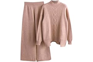 MJGkhiy Tuta Maglia Donna Completa Elegante Set Tute In Maglia Due Pezzi Set Coordinato Tuta Casual Lavorati Maglione a Maniche Lunghe Pullover Top e Pantaloni a Gamba Larga Completi Invernale