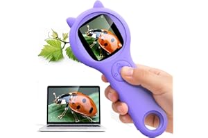 ASHFLY Microscopio per Bambini 200X - 2 Pollici Portatile Con 8 LED Regolabili, Digitale Con Registrazione Foto e Video, Regalo di Natale per 3-12 Anni (Viola)