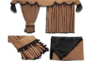 Adomo LKW Gardinen für Man TGX XLX in braun mit schwarzen Pompoms/Kugel